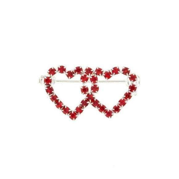 Bijoux Jewelry - Red Rhinestone 1" Double Heart Pin to Wear or Share in Organza Gift Bag -Hey Viv
